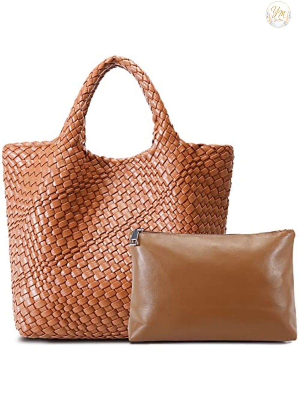 Vegan Leather Woven Tote Handbag for Women - Handmade Shoulder Satchel Purse - Picture 6 of 6
